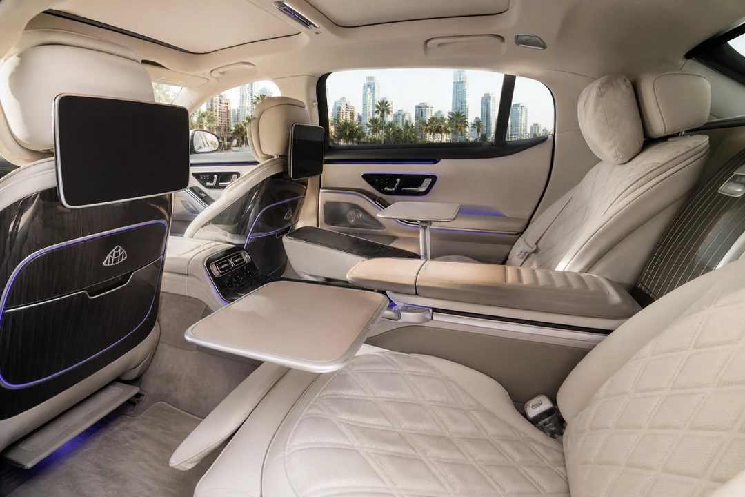 Mercedes-Maybach S 680 rear lounge for best luxury car Dubai chauffeur comfort