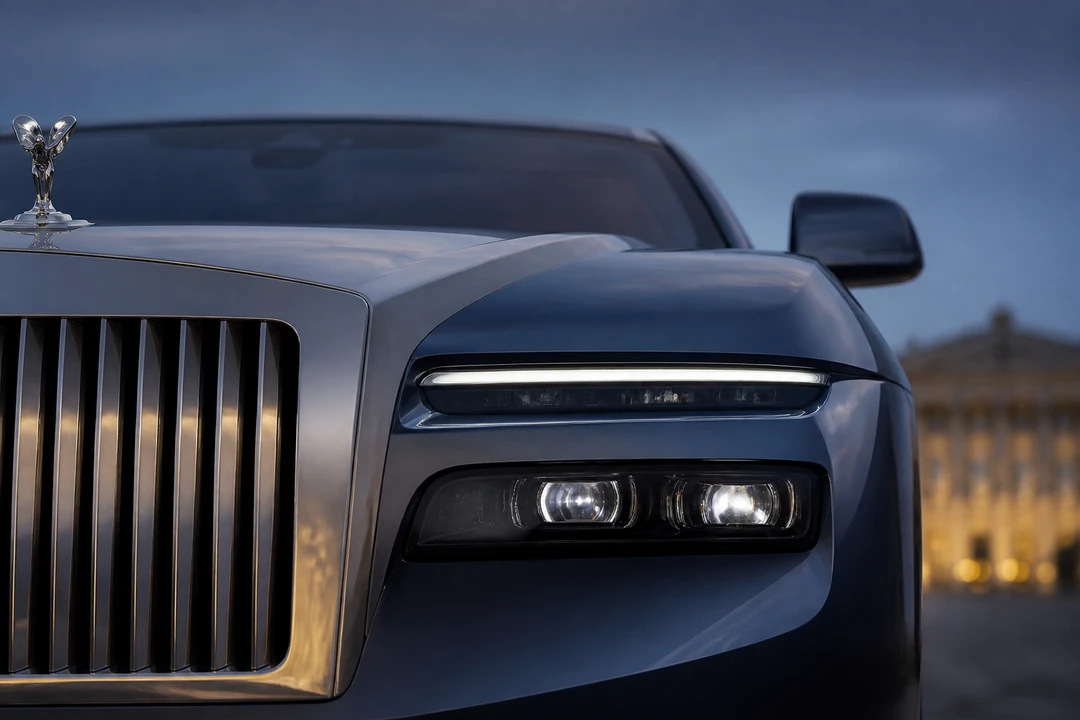 Rolls-Royce Spectre split-headlight detail for Rolls Royce rental Dubai guide model choice