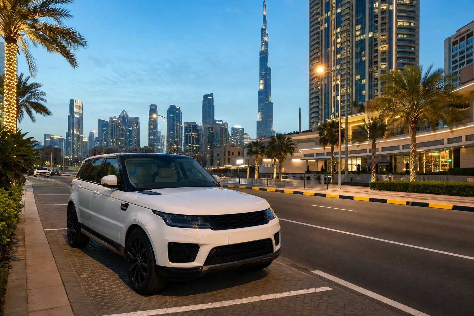 Legal rental parking setup in Dubai with marked bay and clear roadside signage