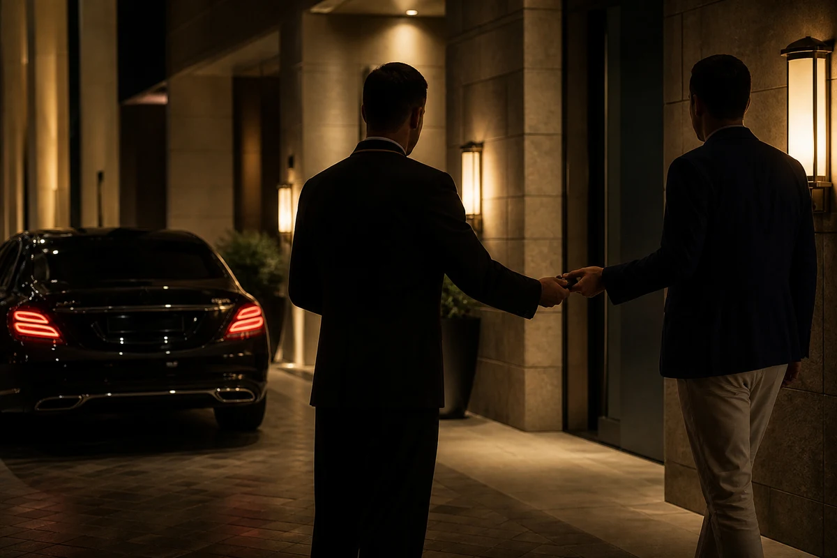 Discreet hotel side-entrance key handover for Dubai car hire VIP timing