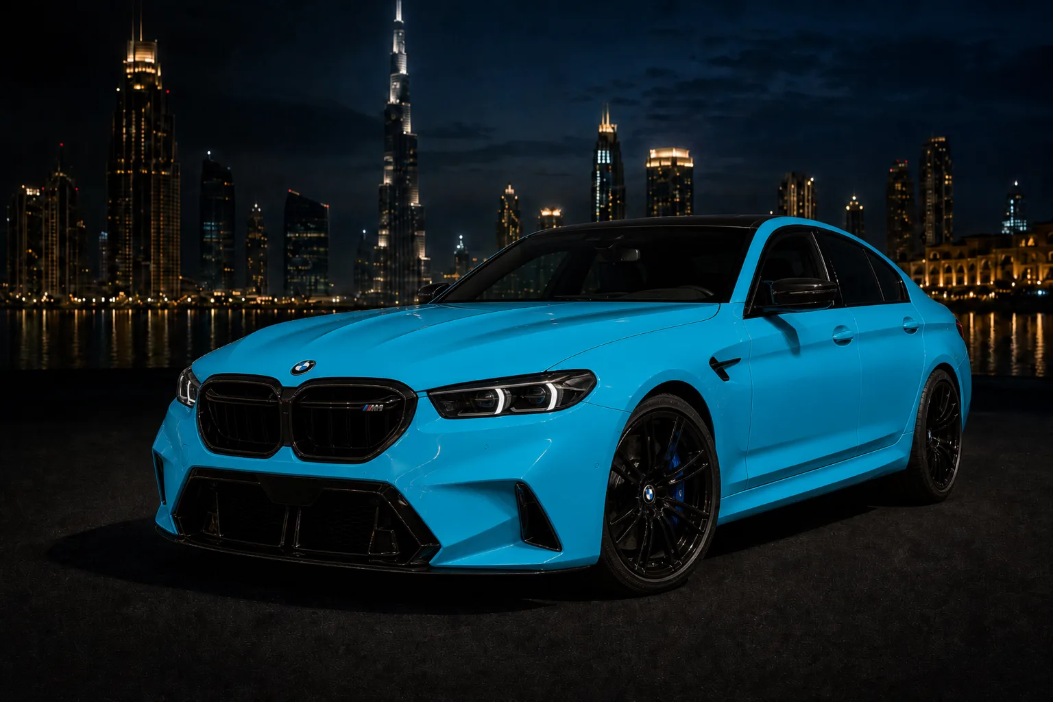 BMW rental Dubai skyline