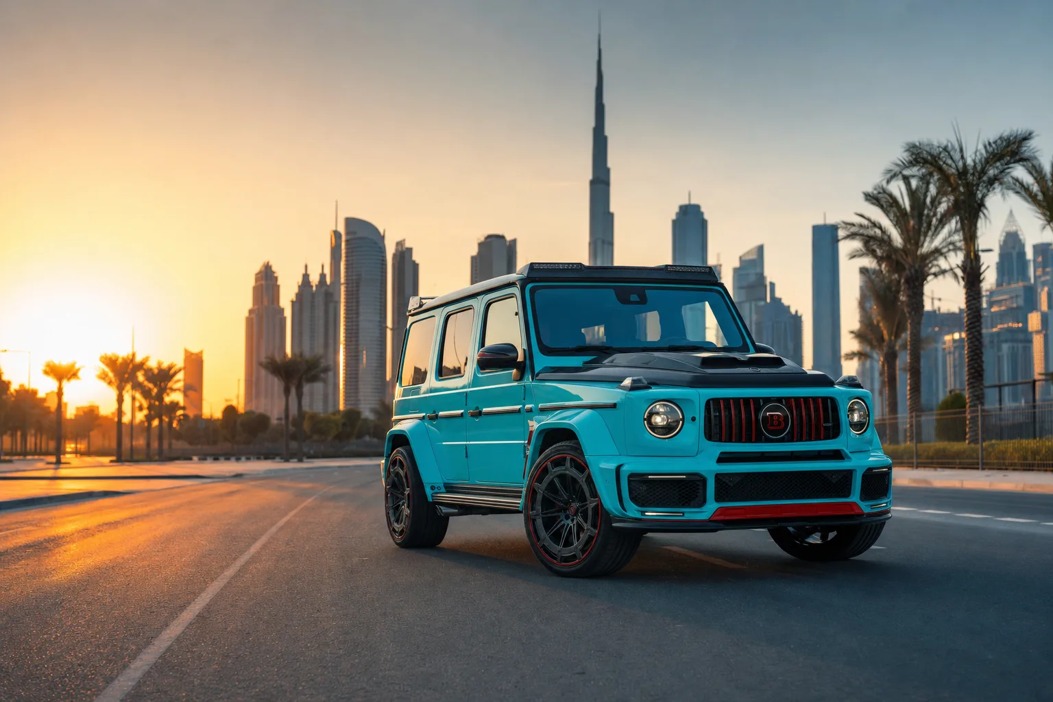 Brabus rental Dubai skyline