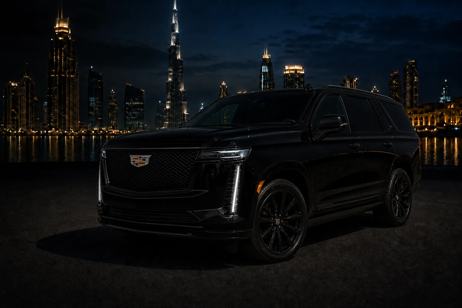 Cadillac rental Dubai skyline