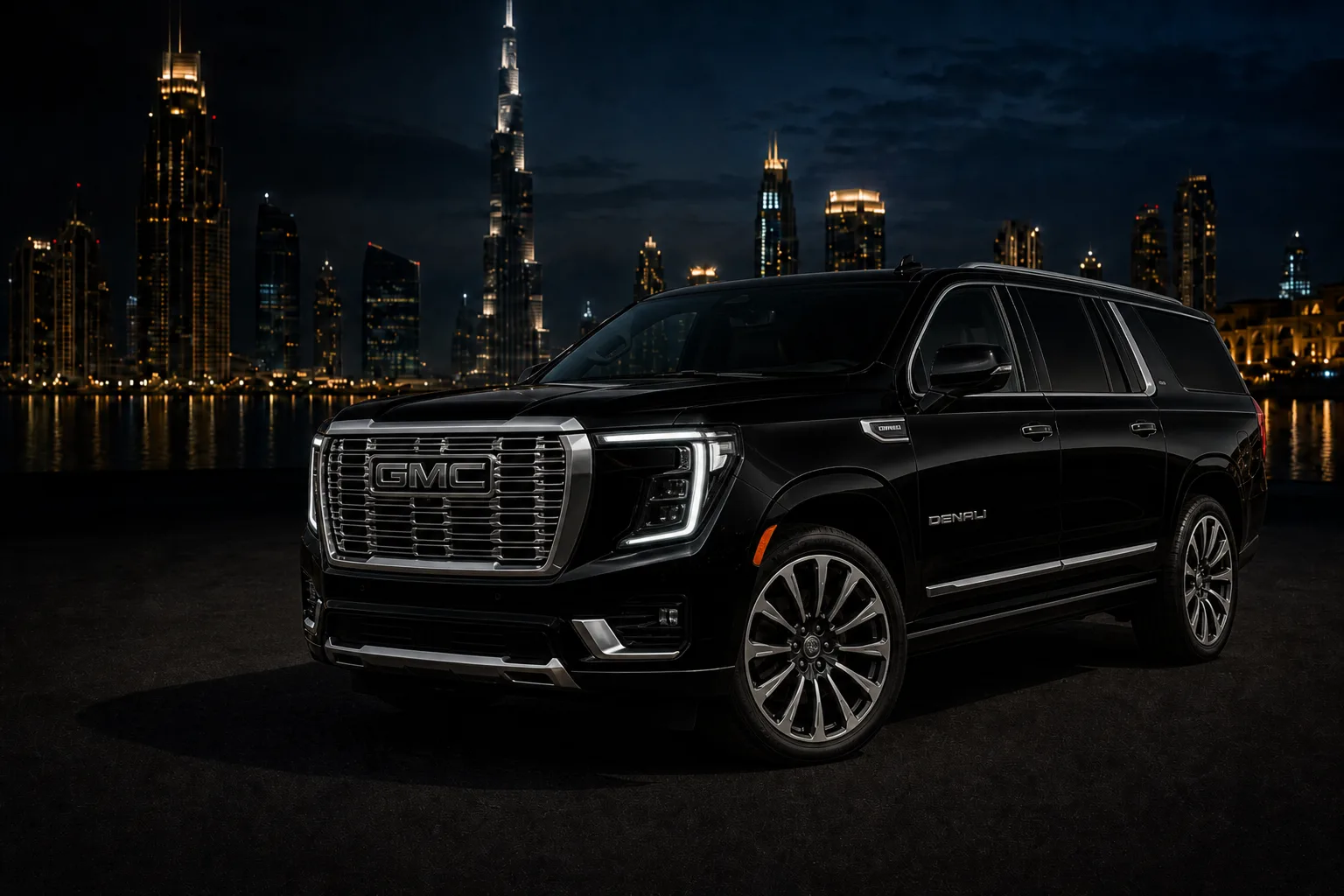 GMC rental Dubai skyline