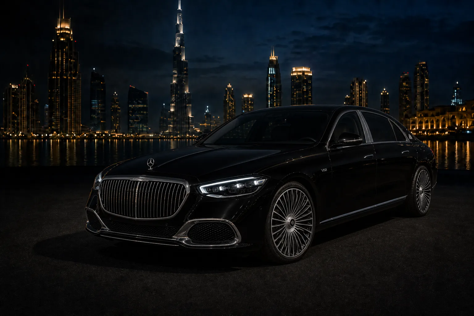 Maybach rental Dubai skyline