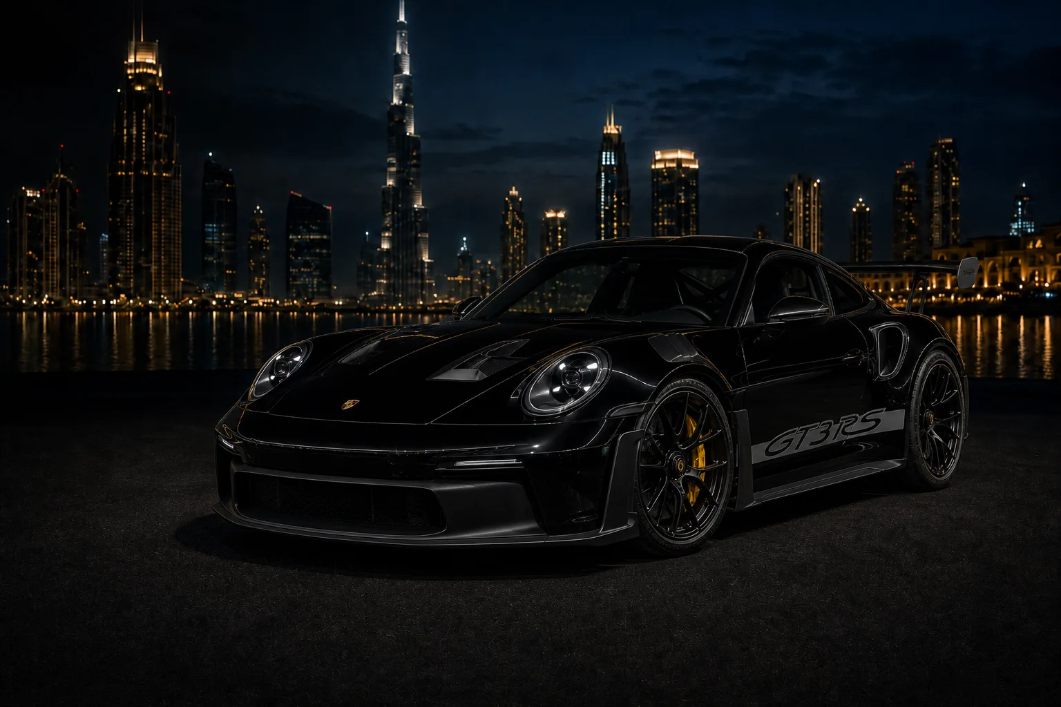 Porsche rental Dubai skyline