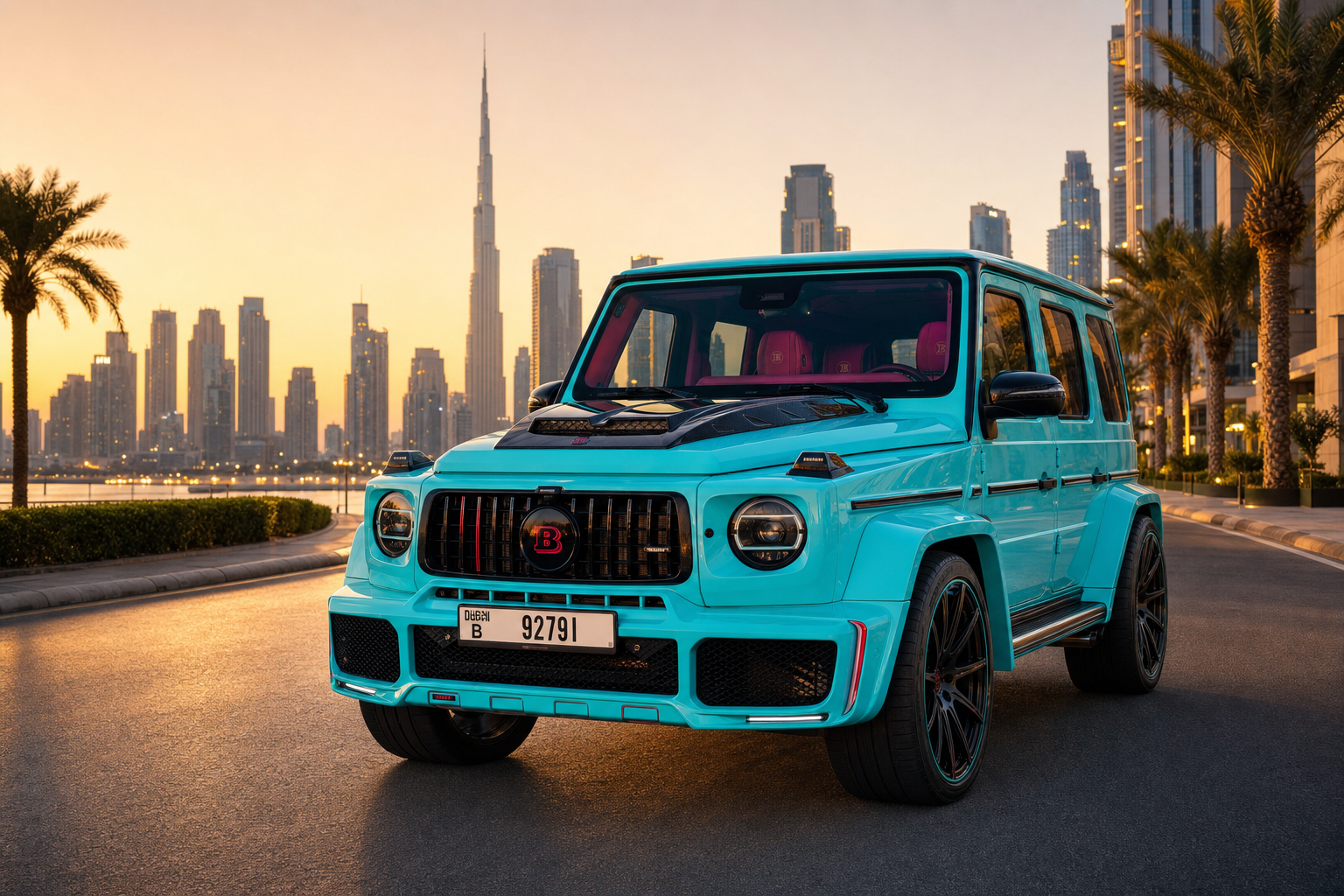 Mercedes-Benz G63 Brabus 800 rental Dubai with Burj Khalifa skyline