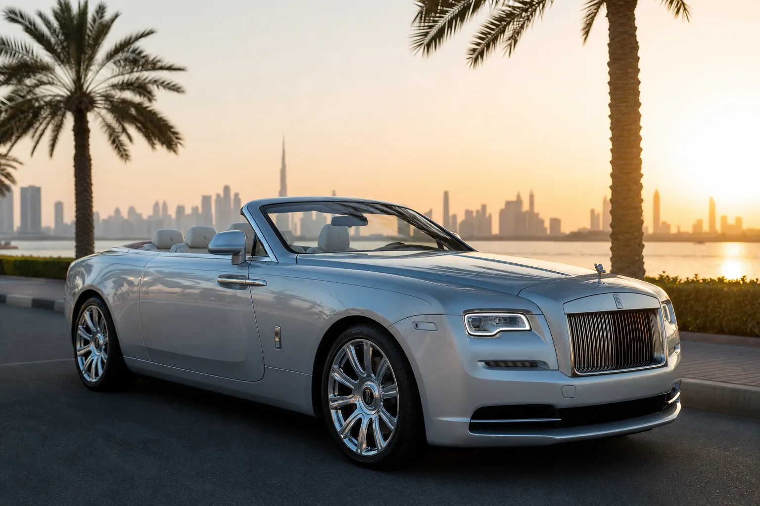 Rolls-Royce Ghost luxury car rental Dubai skyline hero