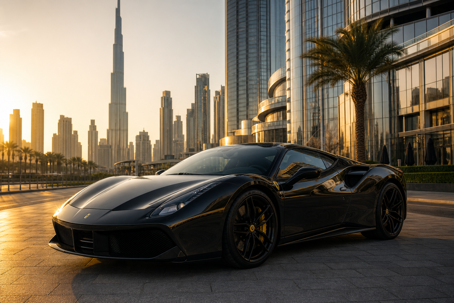 Ferrari supercar at Downtown Dubai near Burj Khalifa district
